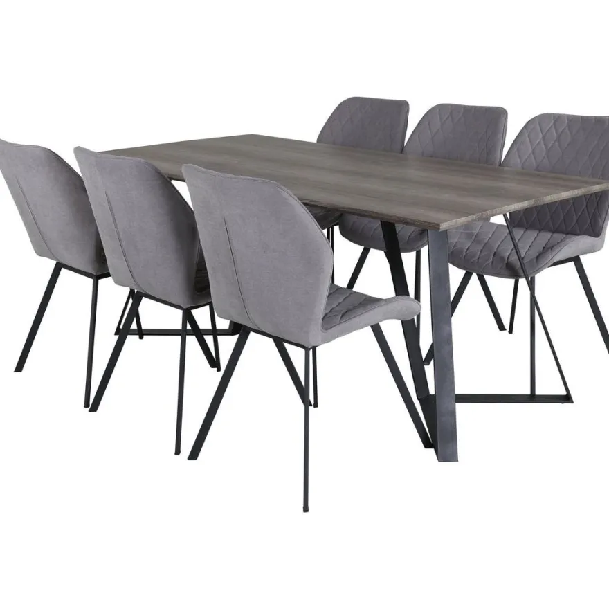 Ruokailuryhmä Venture Home, 180x90cm harmaa/musta Marina-pöytä + 6 harmaata Gemma-tuolia