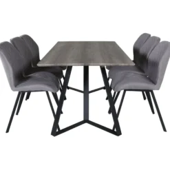 Ruokailuryhmä Venture Home, 180x90cm harmaa/musta Marina-pöytä + 6 harmaata Gemma-tuolia