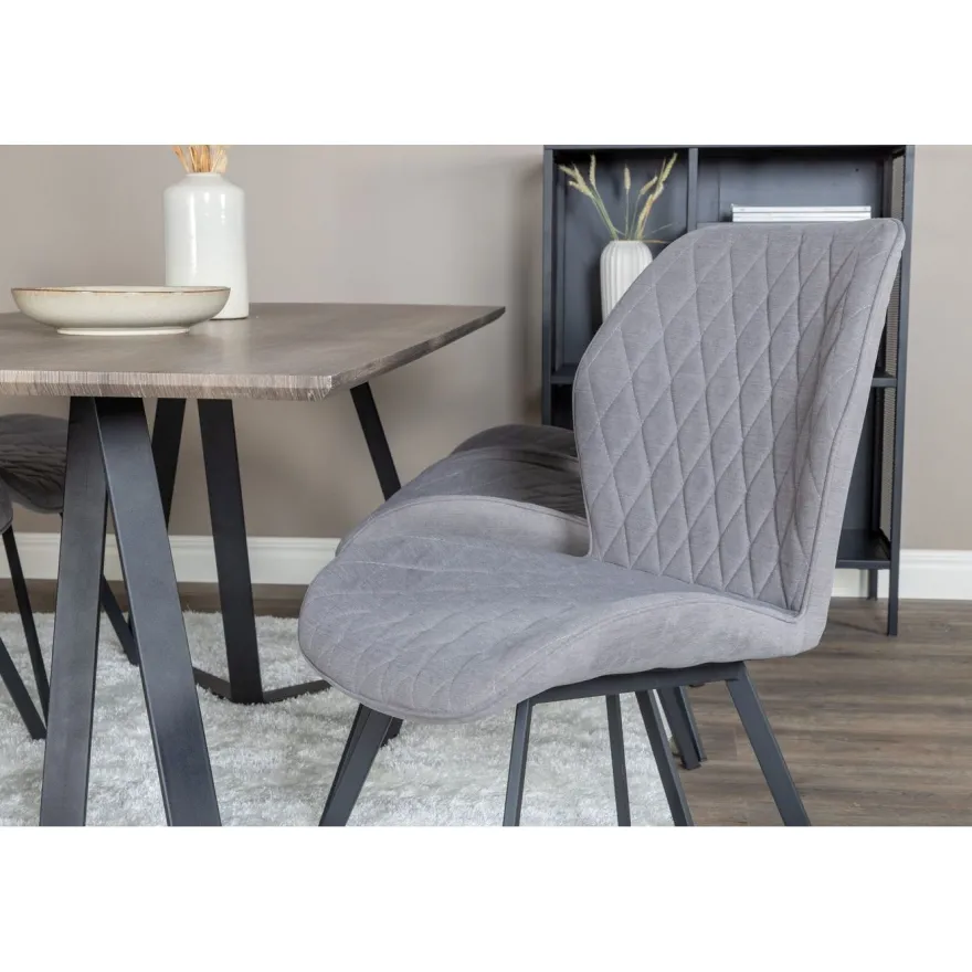 Ruokailuryhmä Venture Home, 180x90cm harmaa/musta Marina-pöytä + 6 harmaata Gemma-tuolia