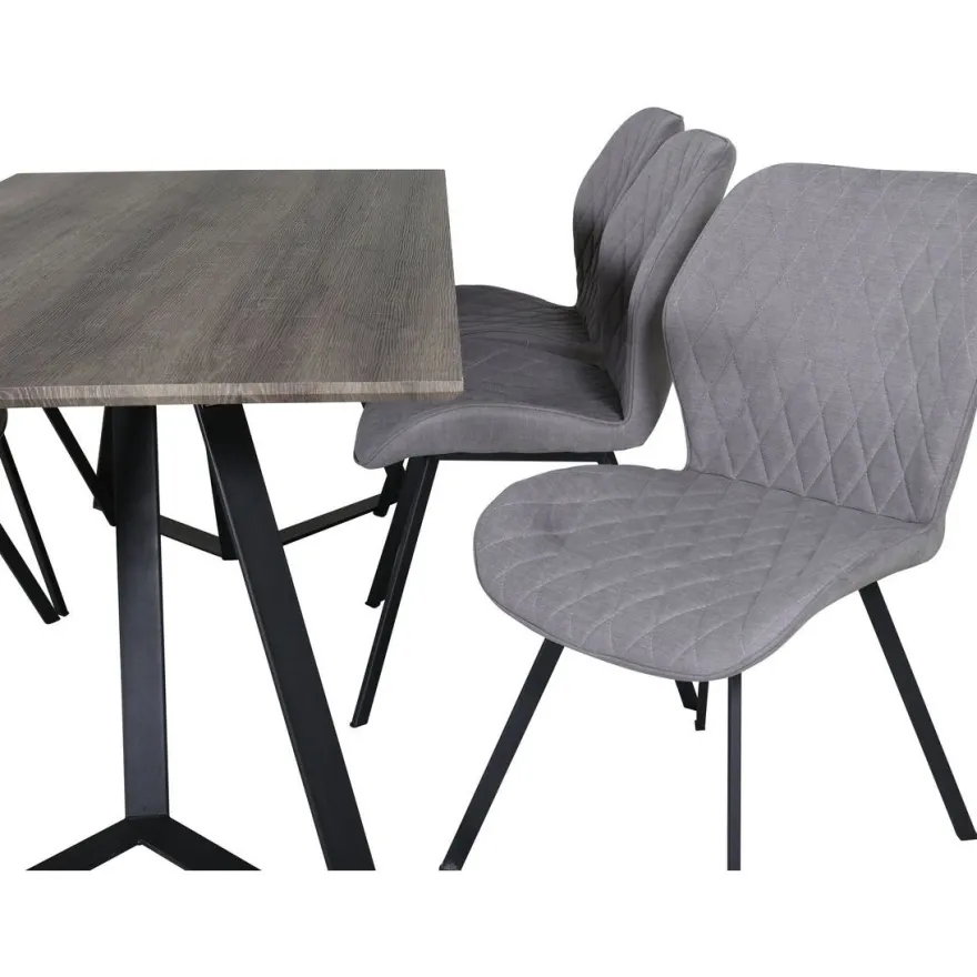 Ruokailuryhmä Venture Home, 180x90cm harmaa/musta Marina-pöytä + 6 harmaata Gemma-tuolia