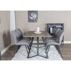 Ruokailuryhmä Venture Home, 180x90cm harmaa/musta Marina-pöytä + 6 harmaata Gemma-tuolia