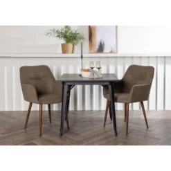 Ruokailuryhmä Venture Home, 80x80cm musta Tempe-pöytä + 2 ruskeaa Tomorrow-tuolia