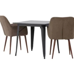 Ruokailuryhmä Venture Home, 80x80cm musta Tempe-pöytä + 2 ruskeaa Tomorrow-tuolia