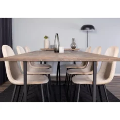 Ruokailuryhmä Venture Home, 250x100cm ruskea Padang-pöytä + 6 beigeä Polar-tuolia, sametti