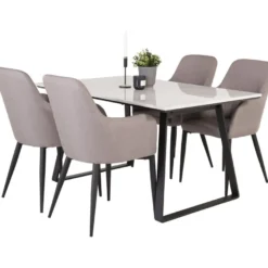 Ruokailuryhmä Venture Home, 140x90cm valkoinen Estelle-ruokapöytä + 4 harmaata Comfort-tuolia