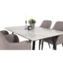 Ruokailuryhmä Venture Home, 140x90cm valkoinen Estelle-ruokapöytä + 4 harmaata Comfort-tuolia