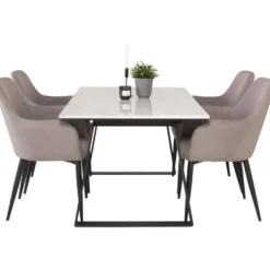 Ruokailuryhmä Venture Home, 140x90cm valkoinen Estelle-ruokapöytä + 4 harmaata Comfort-tuolia