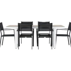 Ruokailuryhmä Venture Home, 200x90cm, beige/valkoinen Merlo-pöytä + 6 pinottavaa Copacabana-tuolia