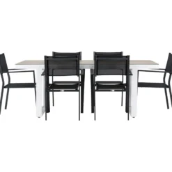 Ruokailuryhmä Venture Home, 200x90cm, beige/valkoinen Merlo-pöytä + 6 pinottavaa Copacabana-tuolia