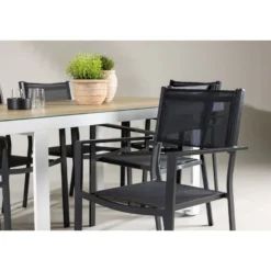 Ruokailuryhmä Venture Home, 200x90cm, beige/valkoinen Merlo-pöytä + 6 pinottavaa Copacabana-tuolia