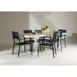 Ruokailuryhmä Venture Home, 200x90cm, beige/valkoinen Merlo-pöytä + 6 pinottavaa Copacabana-tuolia