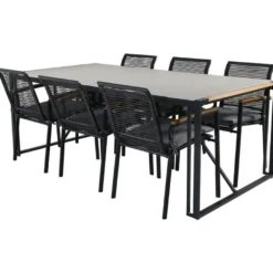 Ruokailuryhmä Venture Home, 200x100cm harmaa/musta Texas-pöytä + 6 Dallas-tuolia