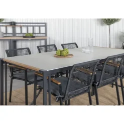 Ruokailuryhmä Venture Home, 200x100cm harmaa/musta Texas-pöytä + 6 Dallas-tuolia