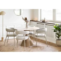 Ruokapöytä House Nordic Annecy, ø120x76cm, hiekka/travertiinikuosi