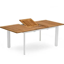 Ruokapöytä Nydala, jatkettava, 90x150/200cm, pyöreät jalat, valkoinen/tammi