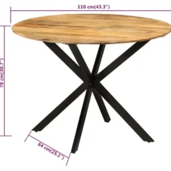 Ruokapöytä Ø110x78 cm täysi mangopuu ja teräs (38454)