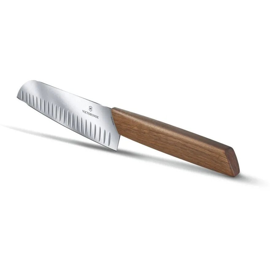 Santoku-kokkiveitsi Victorinox Swiss Modern, 17cm, ovaalihiottu, ruskea
