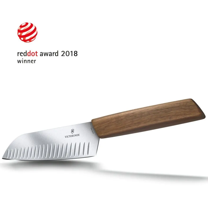 Santoku-kokkiveitsi Victorinox Swiss Modern, 17cm, ovaalihiottu, ruskea