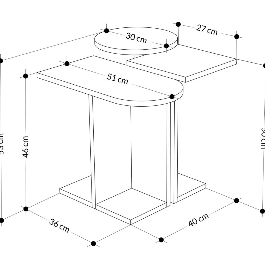 Sarjapöytä Linento Furniture Mund, 3-osainen, antrasiitti/tammi/valkoinen