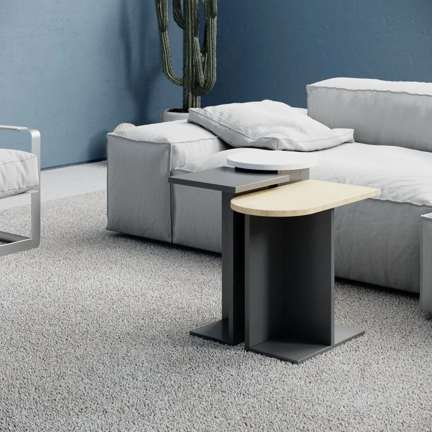 Sarjapöytä Linento Furniture Mund, 3-osainen, antrasiitti/tammi/valkoinen