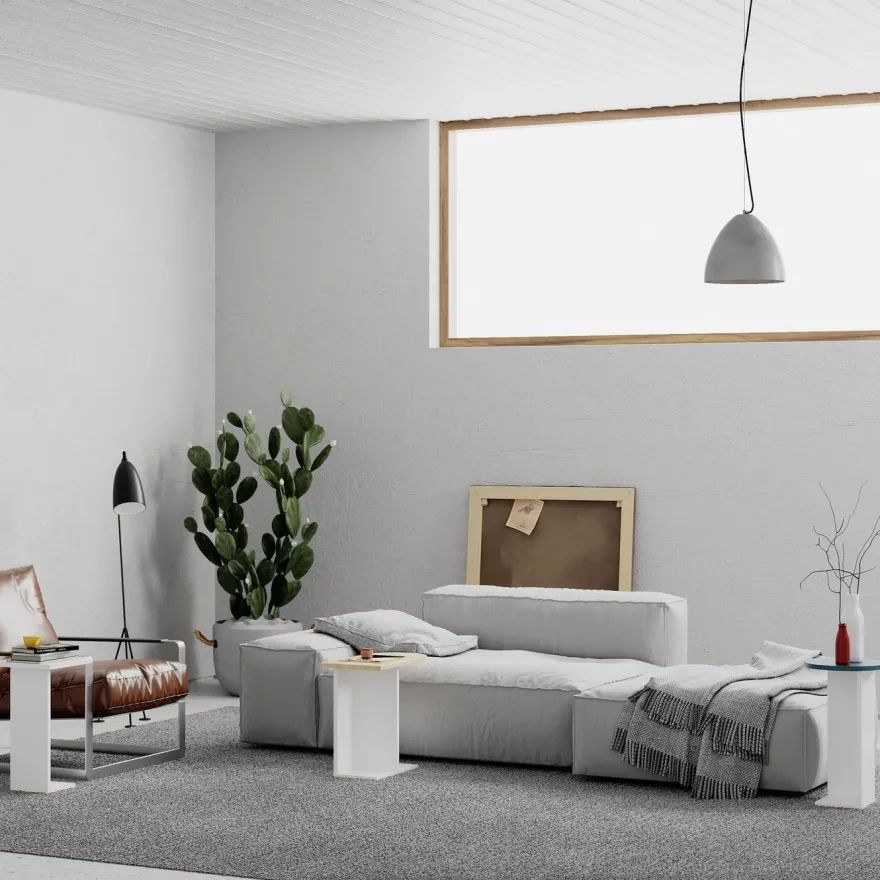 Sarjapöytä Linento Furniture Mund, 3-osainen, valkoinen/tammi/turkoosi