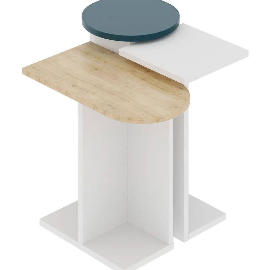 Sarjapöytä Linento Furniture Mund, 3-osainen, valkoinen/tammi/turkoosi