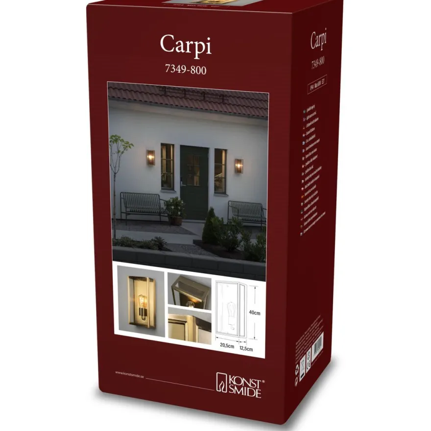 Seinävalaisin Konstsmide Carpi, E27, messinki, eri kokoja