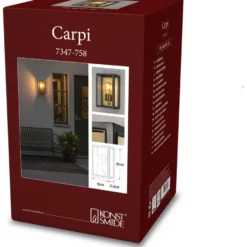 Seinävalaisin Konstsmide Carpi, E27, musta/messinki, eri kokoja