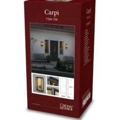 Seinävalaisin Konstsmide Carpi, E27, musta/messinki, eri kokoja