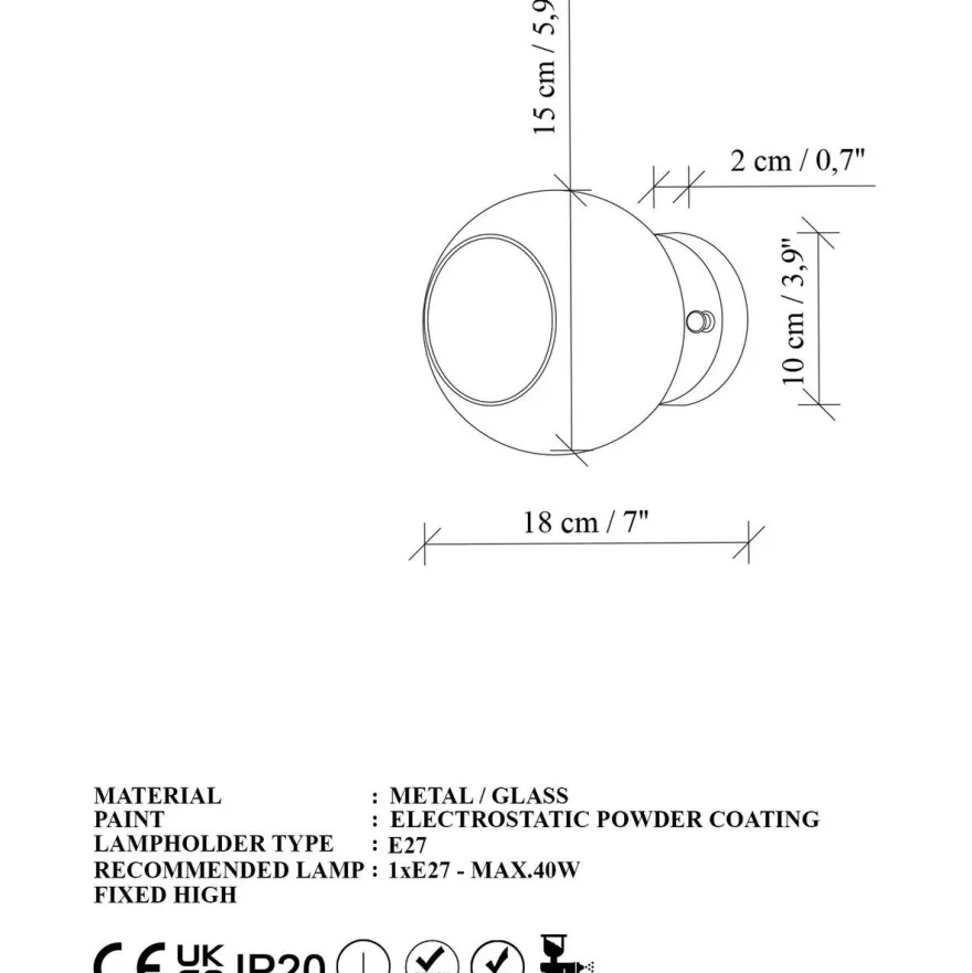 Seinävalaisin Linento Lighting Benek, Ø15cm, E27, eri värejä