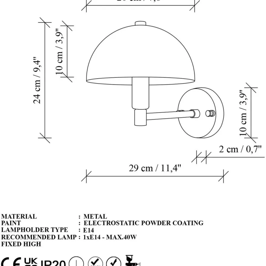 Seinävalaisin Linento Lighting Togg 2, Ø20cm, E14, eri värejä