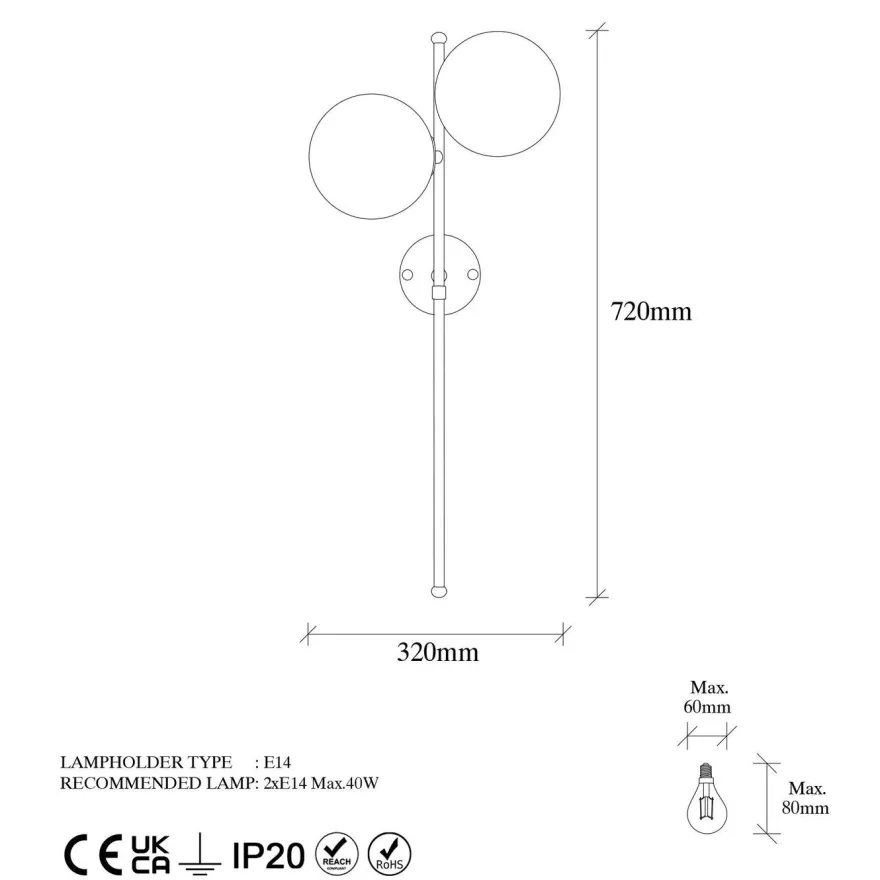 Seinävalaisin Linento Lighting Fazli, 2-osainen, kulta