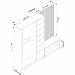 Säilytyskokonaisuus eteiseen Linento Furniture Kale - 8132, valkoinen