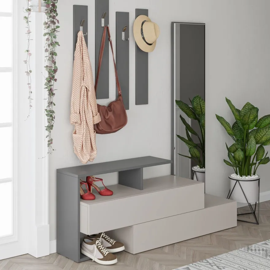 Säilytyskokonaisuus eteiseen Linento Furniture Ramda mokka/antrasiitti