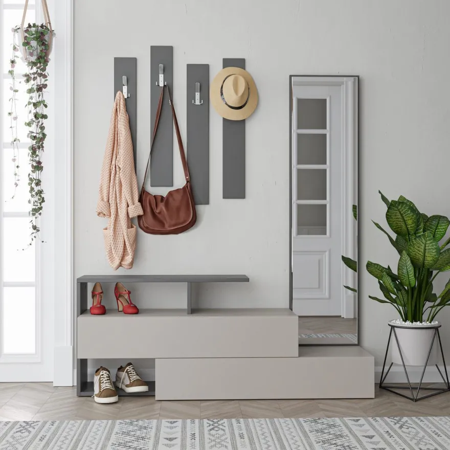 Säilytyskokonaisuus eteiseen Linento Furniture Ramda mokka/antrasiitti