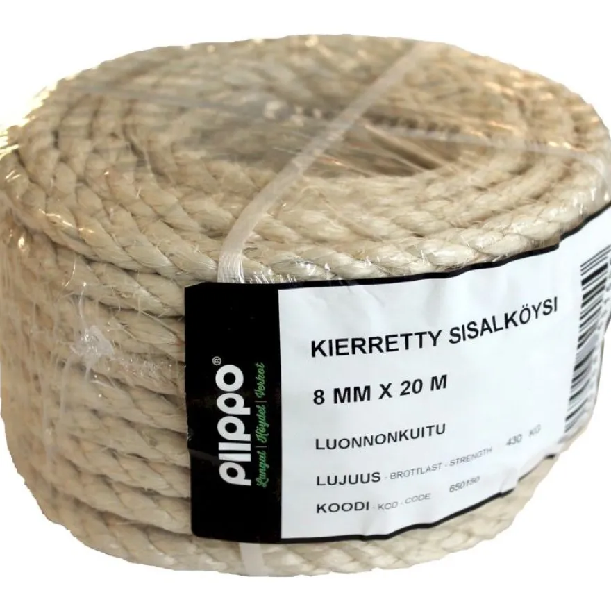 Sisalköysi Piippo kierretty minikieppi, 8mm x 20m