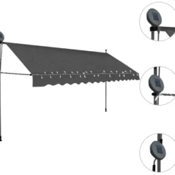 Sisäänkelattava markiisi ledillä 350 cm antrasiitti