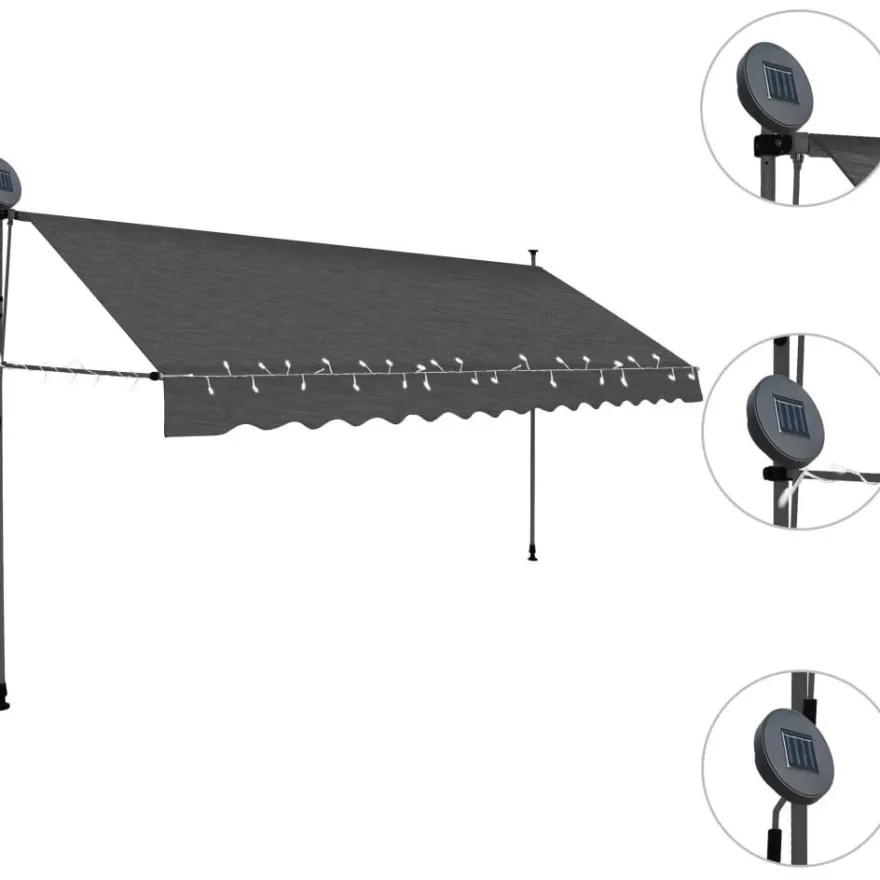 Sisäänkelattava markiisi ledillä 350 cm antrasiitti
