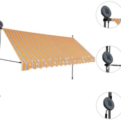 Sisäänkelattava markiisi ledillä 350 cm keltainen ja sininen