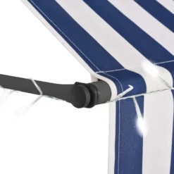 Sisäänkelattava markiisi ledillä 150 cm sininen ja valkoinen
