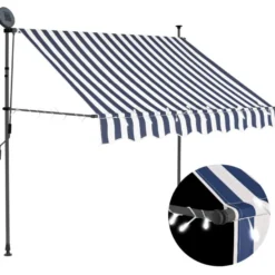 Sisäänkelattava markiisi ledillä 150 cm sininen ja valkoinen