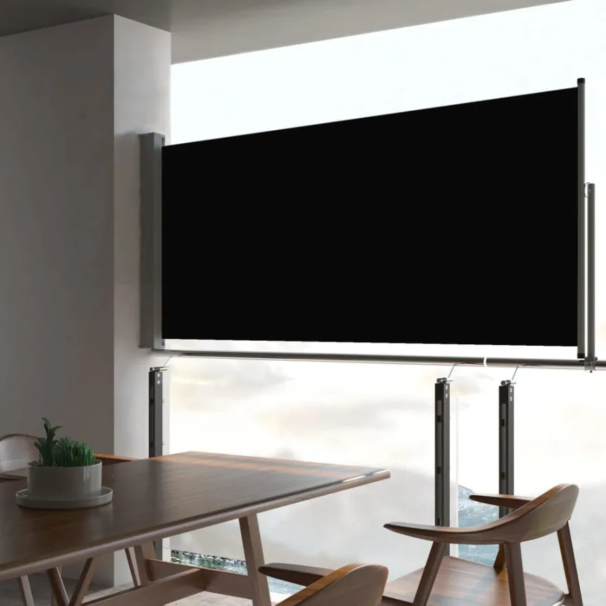 Sisäänvedettävä terassin sivumarkiisi, 60x300 cm, musta