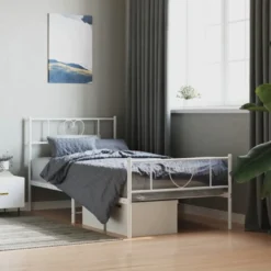 Sängynrunko metalli päädyillä valkoinen 90x200 cm (55523)