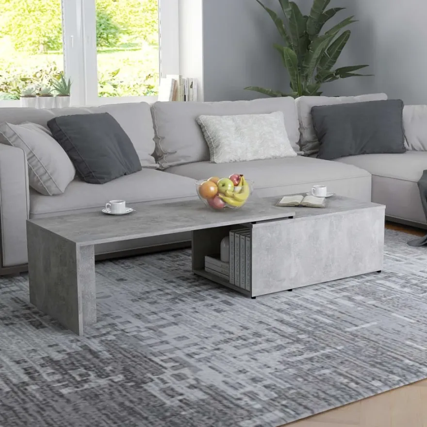 Sohvapöytä betoninharmaa 150x50x35 cm lastulevy