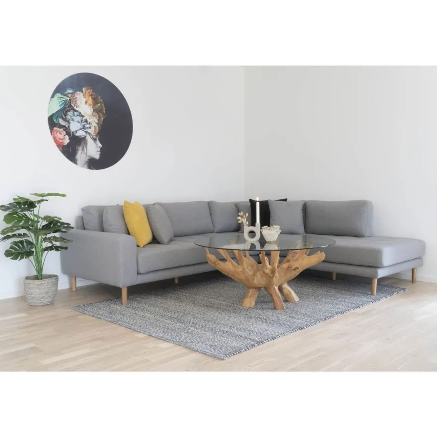 Sohvapöytä House Nordic Amazonas, Ø110x50cm, kirkas lasi/tiikki