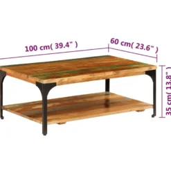 Sohvapöytä hyllyllä 100x60x35 cm kierrätetty puu
