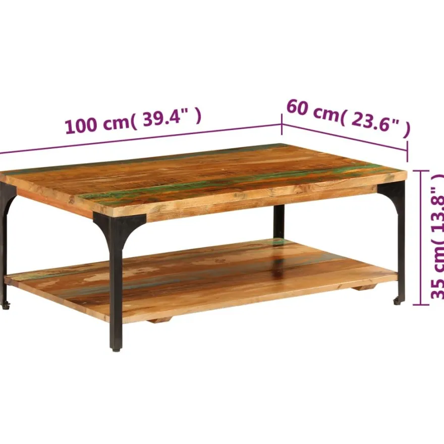 Sohvapöytä hyllyllä 100x60x35 cm kierrätetty puu