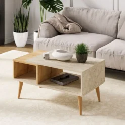 Sohvapöytä Linento Furniture Austin, 90x50cm, ruskea/beige travertiinikuosi