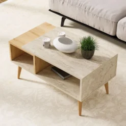 Sohvapöytä Linento Furniture Austin, 90x50cm, ruskea/beige travertiinikuosi