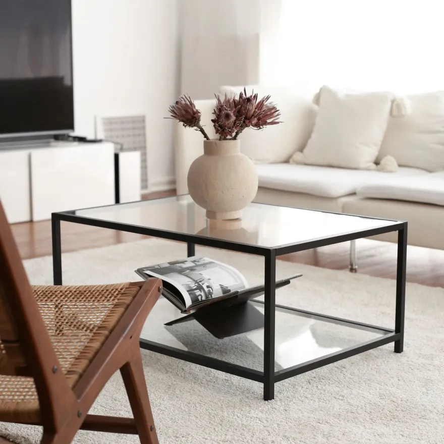 Sohvapöytä Linento Furniture Astro, kirkas lasi, musta